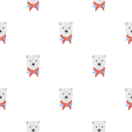 Isolated cartoon seamless pattern with cute doodle sailor bear ornament. WHite background. Simple design. Vector illustration for seasonal textile prints, fabric, banners, backdrops and wallpapers.のイラスト素材