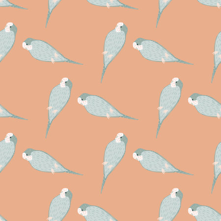 Animal seamless pattern with hand drawn light blue parrot bird shapes. Pink pastel background. Flat vector print for textile, fabric, giftwrap, wallpapers. Endless illustration.のイラスト素材