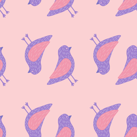 Decorative seamless pattern with pink and purple colored birds silhouettes. Pastel background. Vector illustration for seasonal textile prints, fabric, banners, backdrops and wallpapers.のイラスト素材