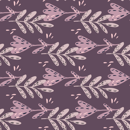 Hand drawn seamless pattern with creative lowers and branches silhouettes on purple background. Vector illustration for seasonal textile prints, fabric, banners, backdrops and wallpapers.のイラスト素材