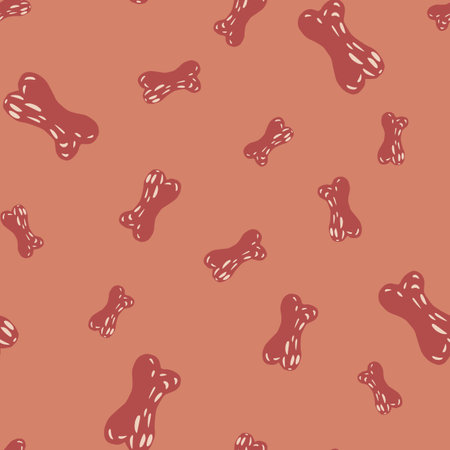 Random seamless pattern with simple bones silhouettes print. Pale pink palette. Spooky halloween design. Stock illustration. Vector design for textile, fabric, giftwrap, wallpapers.のイラスト素材