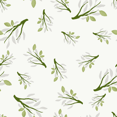 Random seamless pattern with green lemons and branches print. Light pastel background. Summer citrus backdrop. Flat vector print for textile, fabric, giftwrap, wallpapers. Endless illustration.のイラスト素材
