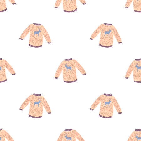 Seamless christmas isolated print with sweater simple silhouettes. Pink pullover backdrop. Vector illustration for seasonal textile prints, fabric, banners, backdrops and wallpapers.のイラスト素材
