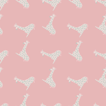 Pastel tones seamless pattern with hand drawn grey giraffe silhouettes. Pink light background. Vector illustration for seasonal textile prints, fabric, banners, backdrops and wallpapers.のイラスト素材