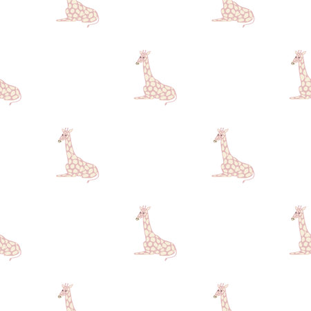 Isolated seamless pattern with doodle light pink giraffe silhouettes. White background. Safari print.のイラスト素材