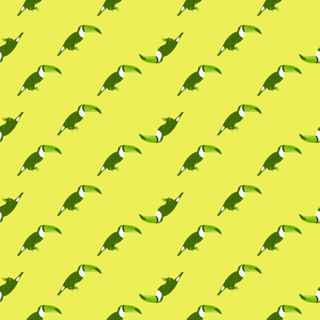 Abstract africa animal seamless pattern with exotic toucan bird print. Yellow bright background.  Endless illustration.のイラスト素材