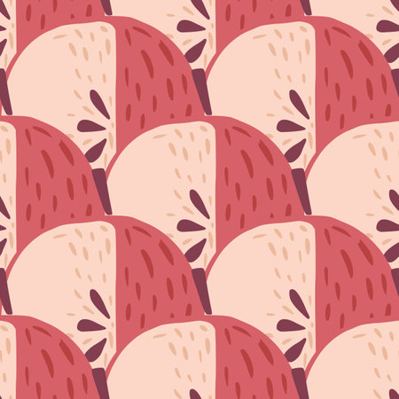 Pink apples abstract silhouettes seamless doodle pattern. Food backdrop. Simple decorative fruit artwork. Stock illustration.のイラスト素材
