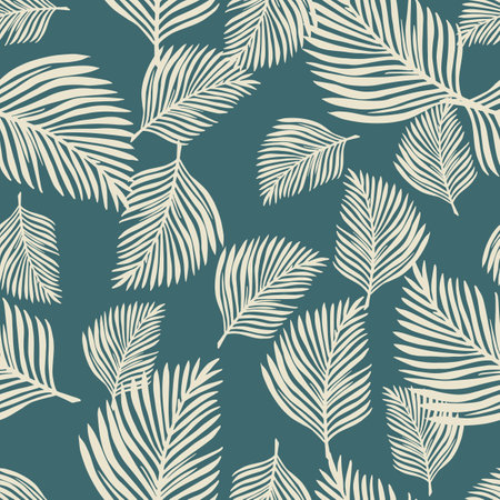 Wild flora nature seamless pattern with random white fern leaf ornament. Navy blue background.のイラスト素材