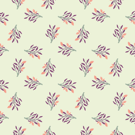 Lemonade seamless pattern with purple leaves and pink lemons abstract food print. Light grey background. Endless illustration.のイラスト素材