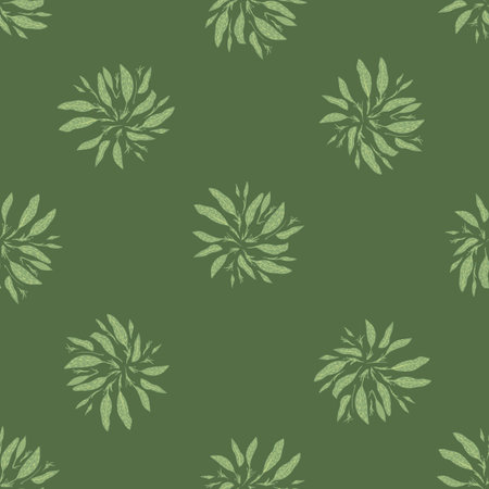 Hand drawn seamless forest pattern with leaves bouquet print. Green olive background. Simple design. Vector Illustration.のイラスト素材
