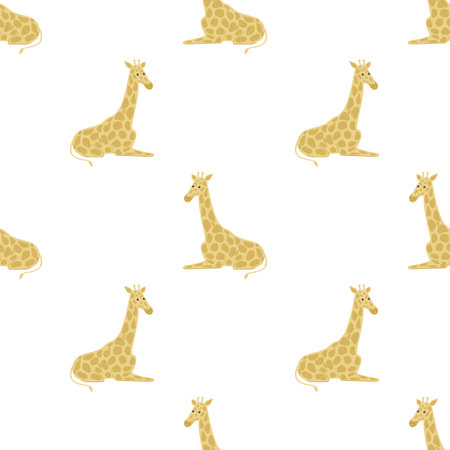 Isolated seamless pattern with beige childish giraffe shapes. White background. Zoo animal print.のイラスト素材