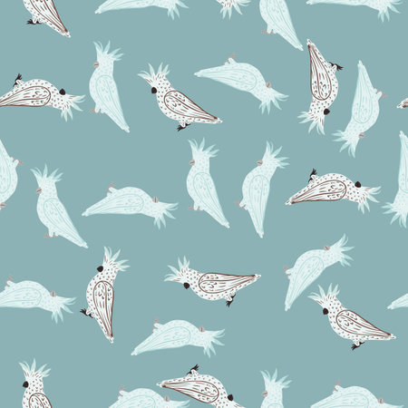 Seamless tropic pattern with grey and light blue colored cockatoo parrot silhouettes. Cartoon kids print. Flat vector print for textile, fabric, giftwrap, wallpapers. Endless illustration.のイラスト素材