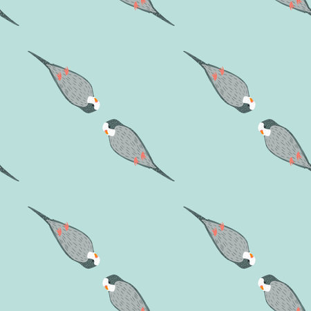Minimalistic style seamless pattern with simple grey parrot bird silhouettes. Blue background. Cartoon print. Flat vector print for textile, fabric, giftwrap, wallpapers. Endless illustration.のイラスト素材