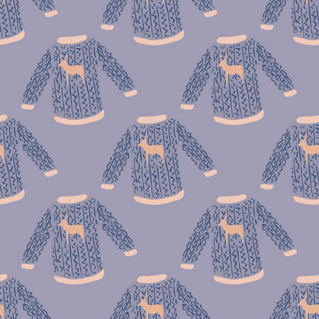 Cute winter seamless pattern with christmas sweater with deer. Blue palette artwork. Vector illustration for seasonal textile prints, fabric, banners, backdrops and wallpapers.のイラスト素材