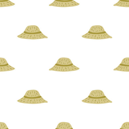 Pastel tones seamless pattern with beige decorative hat silhouettes. Fashion simple print. Graphic design for wrapping paper and fabric textures. Vector Illustration.のイラスト素材
