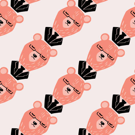 Pink colored childish bear shapes seamless pattern. Business funny animals in tuxedo and glasses. Flat vector print for textile, fabric, giftwrap, wallpapers. Endless illustration.のイラスト素材