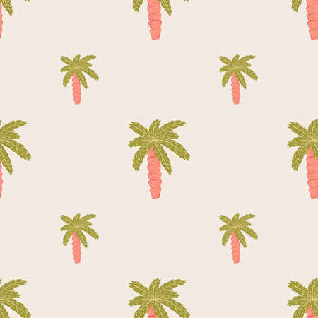 Pastel tones seamless pattern with green and pink colored palm tree silhouettes. Pastel light background. Flat vector print for textile, fabric, giftwrap, wallpapers. Endless illustration.のイラスト素材