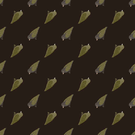 Zoology seamless pattern with doodle green pale birs silhouettes. Brown dark background. Vector illustration for seasonal textile prints, fabric, banners, backdrops and wallpapers.のイラスト素材
