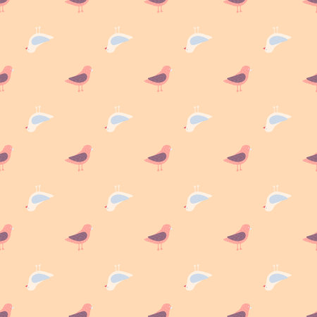 Vintage seamlesspattern with hand drawn dove bird doodle ornament. Light orange background. Vector illustration for seasonal textile prints, fabric, banners, backdrops and wallpapers.のイラスト素材