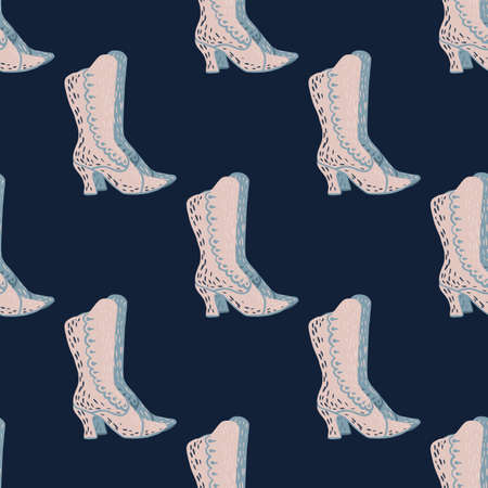 Abstract doodle seamless pattern with pink colored women elegance shoes print. Navy blue background. Stock illustration. Vector design for textile, fabric, giftwrap, wallpapers.のイラスト素材