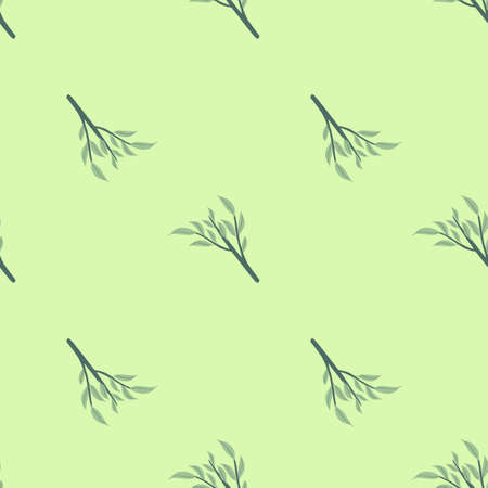 Minimalistic seamless pattern with green leaves branches silhouettes print. Pastel background. Art print. Stock illustration. Vector design for textile, fabric, giftwrap, wallpapers.のイラスト素材