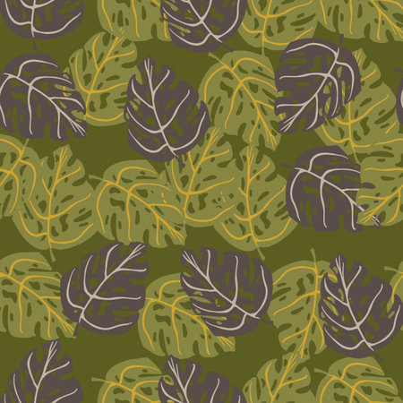 Botany seamless pattern with random hand drawn monstera leaf shapes. Green palette artwork. Vector illustration for seasonal textile prints, fabric, banners, backdrops and wallpapers.のイラスト素材