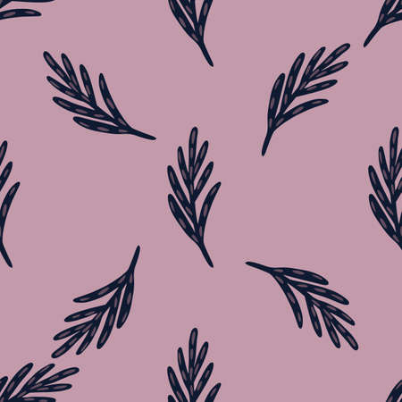 Seamless pattern in minimalistic style with dark leaf twigs shapes. Pastel purple background. Foliage print. Flat vector print for textile, fabric, giftwrap, wallpapers. Endless illustration.のイラスト素材