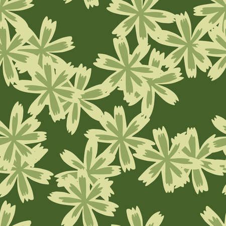 Blossom seamless pattern with light green random flowers print. Green background. Creative blossom ornament. Flat vector print for textile, fabric, giftwrap, wallpapers. Endless illustration.のイラスト素材