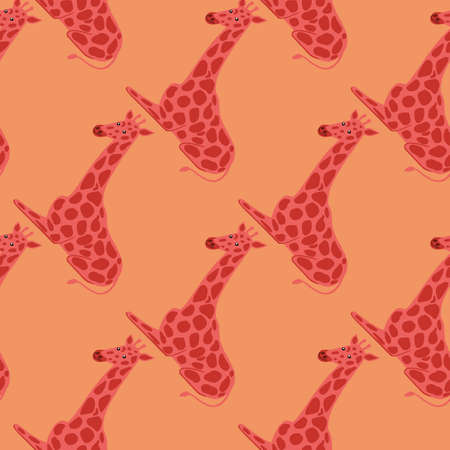 Hand drawn exotic animals seamless pattern with giraffes. Africa zoo backdrop in coral and pink tones. Vector illustration for seasonal textile prints, fabric, banners, backdrops and wallpapers.のイラスト素材
