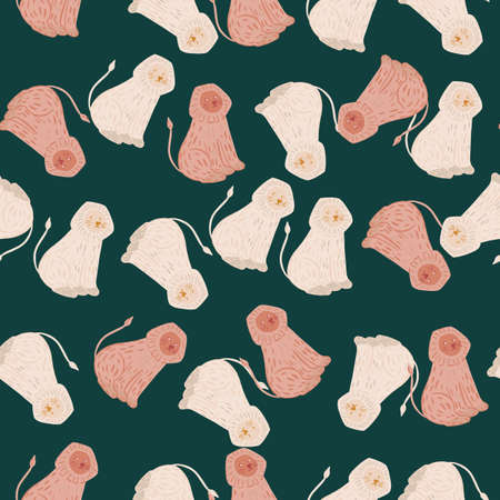 Random pink colored lion silhouettes seamless pattern. Dark turquoise background. Childish print. Graphic design for wrapping paper and fabric textures. Vector Illustration.のイラスト素材