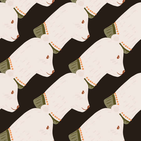Abstract doodle seamless pattern with light grey bear silhouettes. Black background. Kids style. Flat vector print for textile, fabric, giftwrap, wallpapers. Endless illustration.のイラスト素材