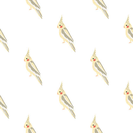 Scrapbook animal seamless pattern with pastel tones cockatoo parrot shapes. White background. Flat vector print for textile, fabric, giftwrap, wallpapers. Endless illustration.のイラスト素材