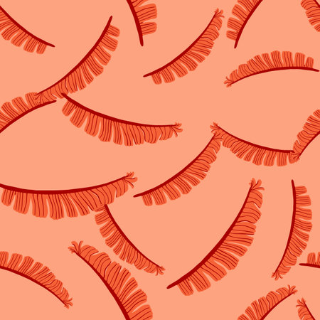 Bright seamless botanic pattern with tropical simple fern leaves silhouettes. Pink background. Foliage print. Graphic design for wrapping paper and fabric textures. Vector Illustration.のイラスト素材