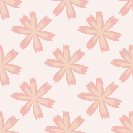 Isolated tender seamless summer flora pattern with doodle flower pink shapes. White background. Flat vector print for textile, fabric, giftwrap, wallpapers. Endless illustration.のイラスト素材