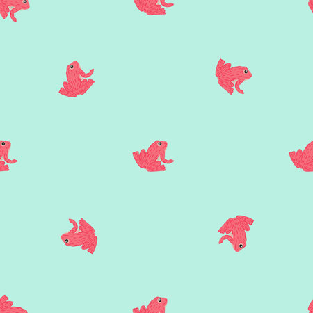 Minimalistic style seamless pattern with doodle pink simple frog silhouettes. Light blue background. Flat vector print for textile, fabric, giftwrap, wallpapers. Endless illustration.のイラスト素材