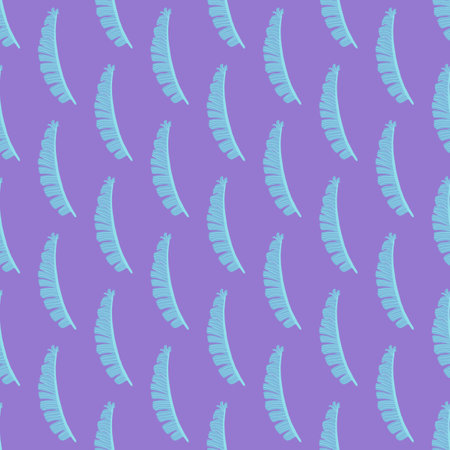 Nature exotic seamless flora pattern with blue simple fern leaf shapes. Purple pastel background. Graphic design for wrapping paper and fabric textures. Vector Illustration.のイラスト素材