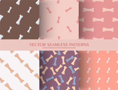 Set of seamless pattern with bones ornament. Cute skeleton bones background collection. Vector illustration for seasonal textile prints, fabric, banners, backdrops and wallpapers.のイラスト素材