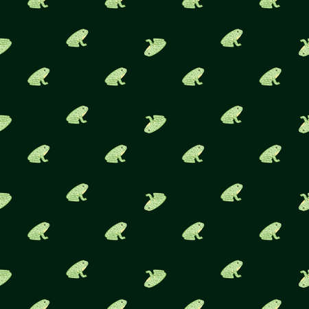 Abstract zoo wilflige seamless pattern with contrast green frog ornament. Dark background. Doodle print. Stock illustration. Vector design for textile, fabric, giftwrap, wallpapers.のイラスト素材