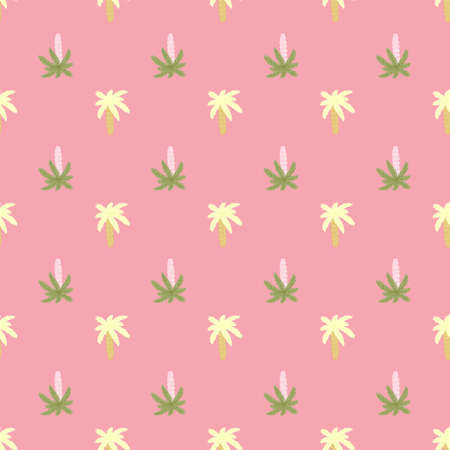 Cute seamless nature pattern with yellow and green colored palm ornament. Pink pastel background. Flat vector print for textile, fabric, giftwrap, wallpapers. Endless illustration.のイラスト素材
