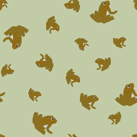 Random seamless cartoon style pattern with doodle brown frogs shapes. Light grey background. Flat vector print for textile, fabric, giftwrap, wallpapers. Endless illustration.のイラスト素材