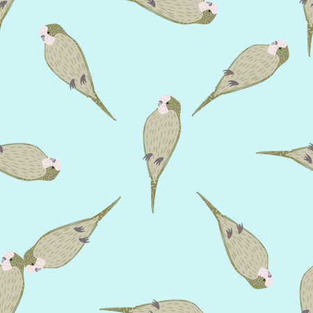 Minimalistic tropical zoo seamless pattern with simple grey parrot ornament. Blue background. Cartoon print. Flat vector print for textile, fabric, giftwrap, wallpapers. Endless illustration.のイラスト素材