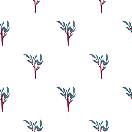 Isolated seamless botanic pattern with green and brown colored simple branches silhouettes. White background. Stock illustration. Vector design for textile, fabric, giftwrap, wallpapers.のイラスト素材