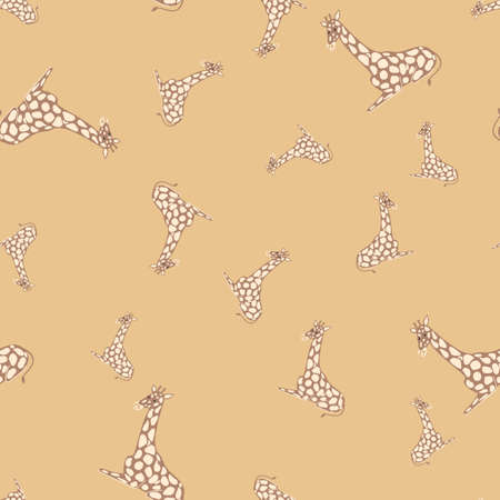 Random seamless pattern with hand drawn giraffe ornament. Beige background. Simple design. Vector illustration for seasonal textile prints, fabric, banners, backdrops and wallpapers.のイラスト素材