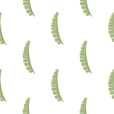 Isolated seamless doodle pattern with simple hand drawn green fern leaves silhouettes. White background. Graphic design for wrapping paper and fabric textures. Vector Illustration.のイラスト素材