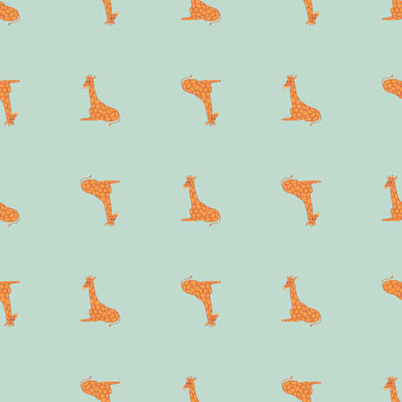 Safari animal seamless pattern with doodle orange giraffe silhouettes. Light blue background. Vector illustration for seasonal textile prints, fabric, banners, backdrops and wallpapers.のイラスト素材