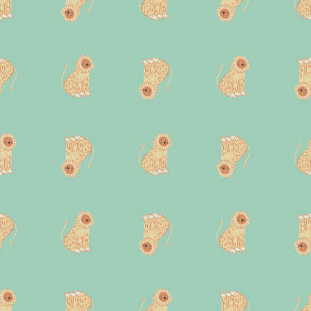 Funny design seamless pattern with beige lion silhouettes print. Pastel blue background.のイラスト素材