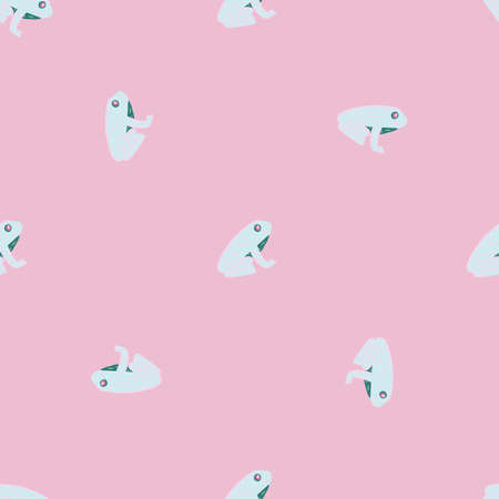 Minimalistic seamless pattern with hand drawn light blue frog ornament. Pink pastel background.のイラスト素材