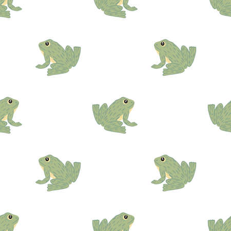 Isolated seamless doodle pattern in kids style with grey colored frog ornament. White background.のイラスト素材