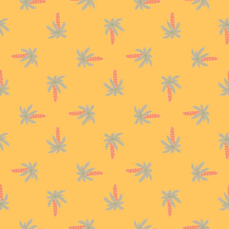 Geometric abstract seamless pattern with nature botanic blue palm tree ornament on yellow background.のイラスト素材