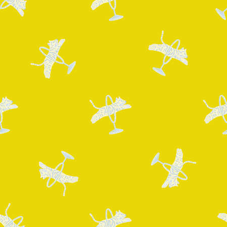 Bright abstract animal seamless pattern with circus tiger white silhouettes. Bright yellow background.のイラスト素材